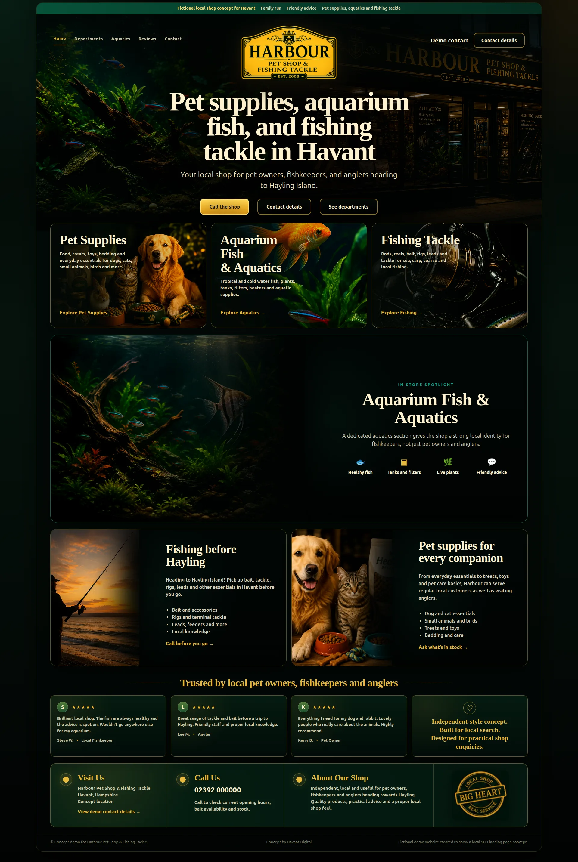 Harbour Pet Shop and Fishing Tackle concept website screenshot